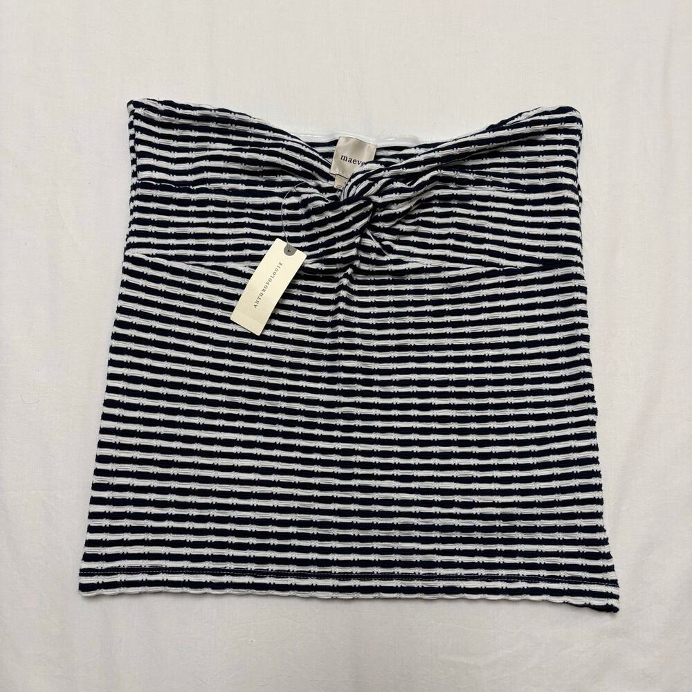 NWT Anthropologie Maeve Navy White Striped Twist Front Tube Top Size L